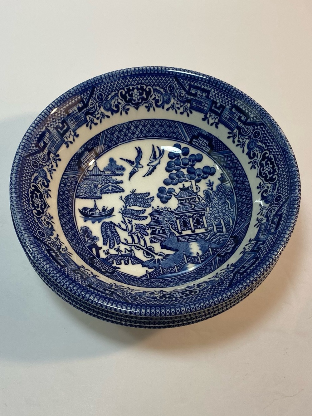 Vintage Churchill Blue Willow Set of 4 Soup Cereal Dessert Bowls England 6” - Picture 7 of 7